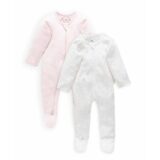 Purebaby Organic 2 Pack Sleepsuit Pale Pink Spot & Melange