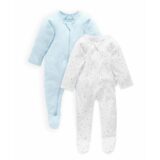 Purebaby Organic 2 Pack Sleepsuit Pale Blue Spot & Melange