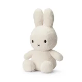 Cream colored Plush Bunny Stuffed Toy Sitting Upright with Long Ears and Black Stitched Eyes