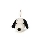 Crocheted Snoopy Keychain Cream Head with Black Ears and Nose on a Silver Ring