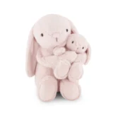 Soft Pink Plush Bunny Hugging a Smaller Bunny Against a White Background