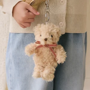 008 01 Snuggle Bunnies Arthur the Bear Keyring Red Stripe Ribbon Bow 02