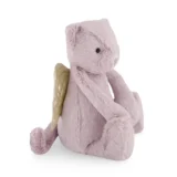 Soft Lavender Plush Bunny with Gold Angel Wings Sitting Upright Facing Left