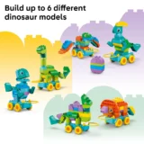 Six Colorful Dinosaur Models Built from Interlocking Blocks on Wheeled Bases Showcasing a Kids' Building Set Fun Theme six Dinos Total​colorful Lego like Dinosaurs on Wheels with Bright Shapes and Pastel Backgrounds Illustrating a 'build Up to 6 Dinosaurs' Playseta Collage of Six Vibrant Brick Dinosaurs on Tiny Carts Promoting a Kids' Construction Toysix Toy Dinosaurs Assembled from Colorful Blocks on Wheels Highlighting a Build your own Dinos Activitygroup of Playful Brick Dinosaurs on Wheels in a Bright Abundance of Colors Used to Promote a Dinosaur building Toy