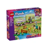 Lego Friends Horse and Foal Trailer Set Box Showing a Lime green Trailer Purple Car and Pony Figures in a Sunny Outdoor Scene