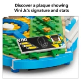 Lego Plaque Displaying Vini Jr's Signature and Stats on a Colorful Brick Display