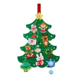 Colorful Felt Christmas Tree with Cute Ornaments Santa Reindeer Bunny Angel Wreath Star Topper and a Red Ribbon Hanger