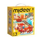 Yellow Puzzle Box with 'mideer' Branding and a Firetruckfirefighters Illustration Level 3 Puzzle Icon at Bottom Left