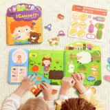 Colorful Children's Activity Books Laid out on a Rug with Hands Playingfarm Animals and Numbers Themes for Learning