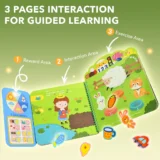 Interactive Children's Book Showing Reward Interaction and Exercise Areas with Colorful Animals and Activities on Bright Green Pages