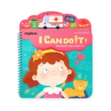 Colorful Childrens Notebook Cover with a Smiling Girl and Orange Cat Title 'i Can Do It' and Hospital themed Icons Above