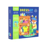 Colorful Box for a Dress up Activity Kit by Mideer Showing a Wardrobe Full of Clothes and Playful Animals on the Cover