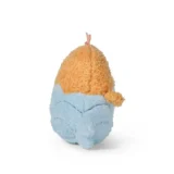 Two tone Fuzzy Stuffed Toy Shaped Like an Egg Orange on Top and Light Blue Bottom with a Pink Loop at the Top