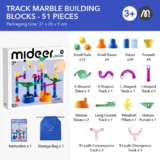 Mideer Track Marble Building Blocks Set 51 Pieces Box on Left Assorted Components and Storage Bag on Right