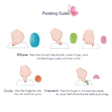 Infographic Titled 'painting Guide' Showing Finger printed Shapes ellipse Circle Crescent with Simple Print Instructions for Each Step