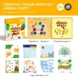 Colorful Animal Party Finger Paint Kit Box with Pigments Stamps and Cleaning Sponge on a White Background