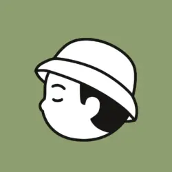 Cartoon of a Sleeping Baby Head in a White Bonnet Facing Left on an Olive Background