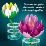 Two Decorative Translucent Flower Sculptures on Clear Elevated Bases Pink and White Petals