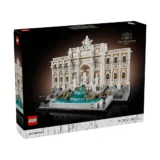 Box of Lego Architecture Trevi Fountain Set Showing a White Ornate Façade with a Turquoise Cascading Pool in Front