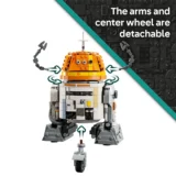Lego Robot with Orange Head and Detachable Arms and Center Wheel Illustrating Modular Features